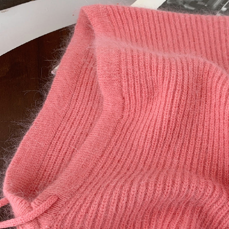 Fashionable Neck Cover And Windproof Plain Knit Beanie Hat