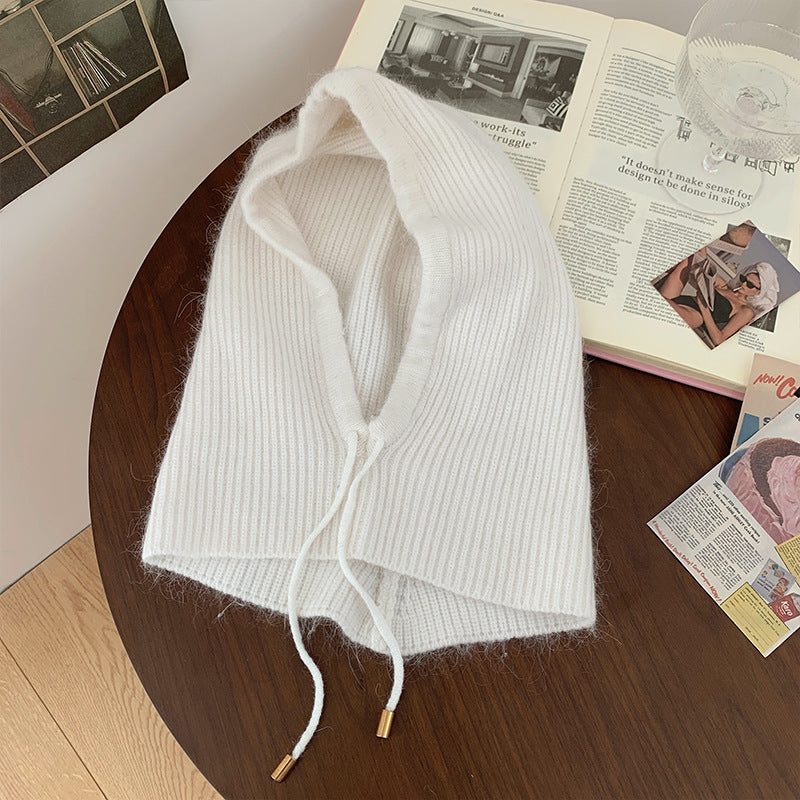 Fashionable Neck Cover And Windproof Plain Knit Beanie Hat