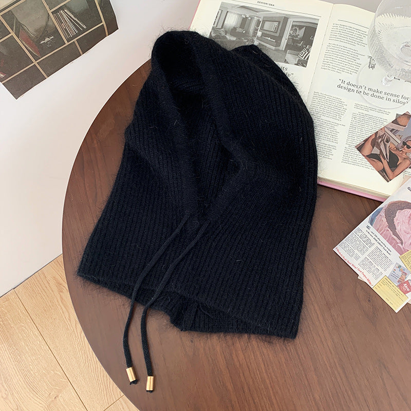 Fashionable Neck Cover And Windproof Plain Knit Beanie Hat