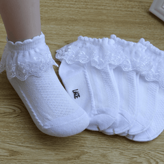 Girls Lace Brim Cotton Anklet, Breathable Thin Material