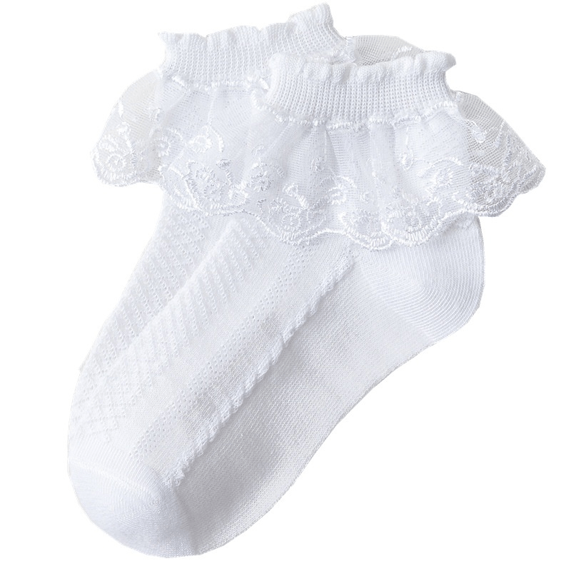 Girls Lace Brim Cotton Anklet, Breathable Thin Material
