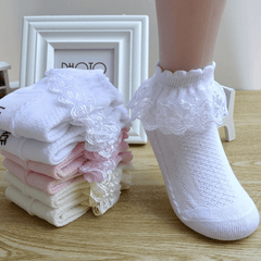 Girls Lace Brim Cotton Anklet, Breathable Thin Material