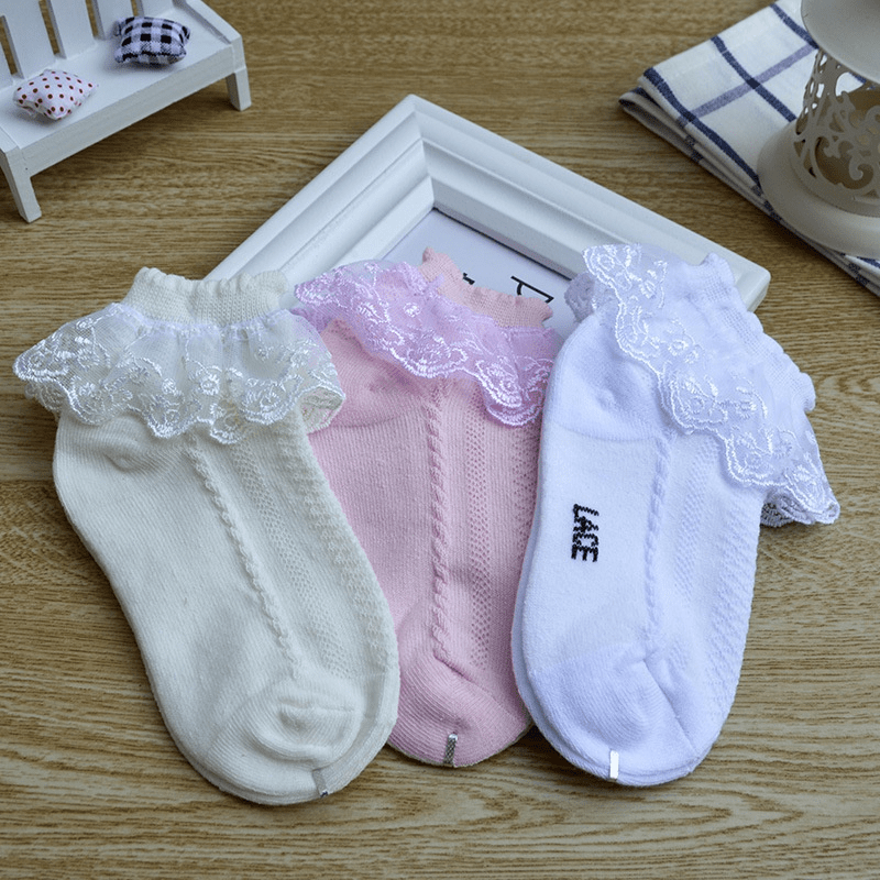 Girls Lace Brim Cotton Anklet, Breathable Thin Material