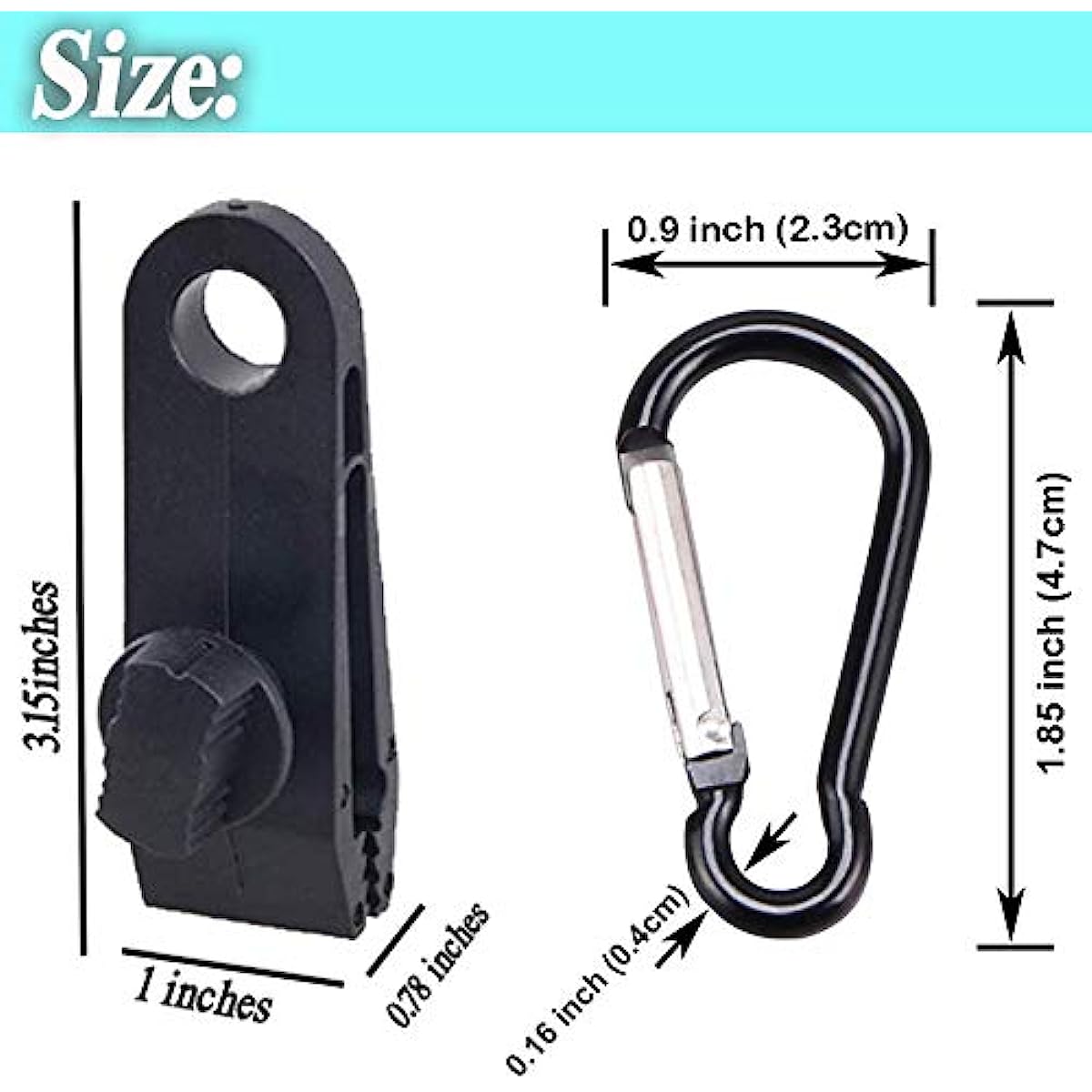 24pc Tarp Clips w/ Carabiner - Securely Locks Tarps