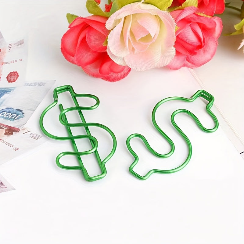 10pcs Green Dollar Paper Clips - Funny Special Shaped Clips