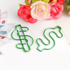 10pcs Green Dollar Paper Clips - Funny Special Shaped Clips