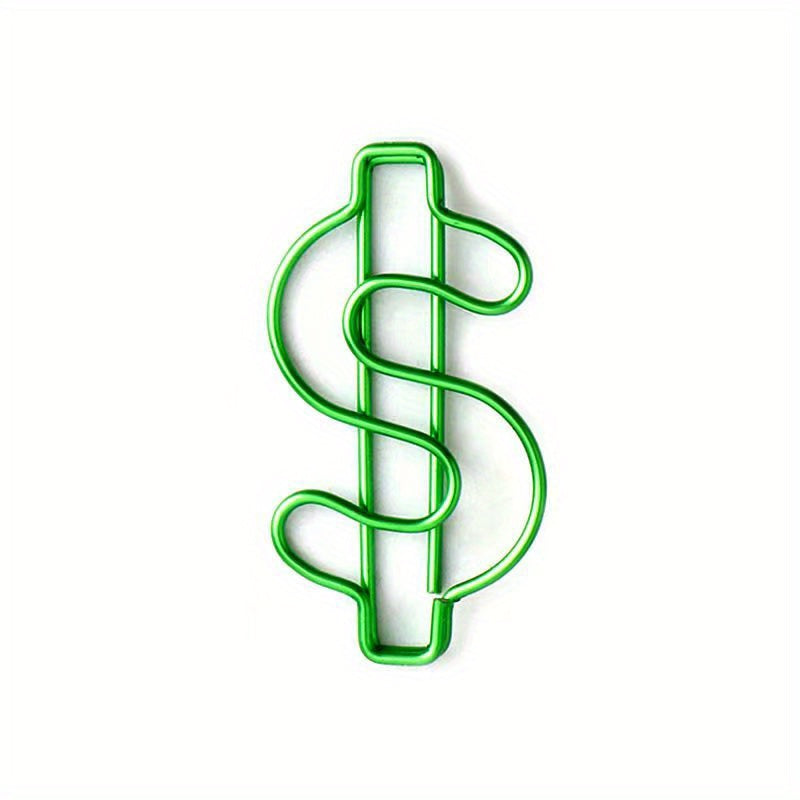 10pcs Green Dollar Paper Clips - Funny Special Shaped Clips
