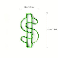 10pcs Green Dollar Paper Clips - Funny Special Shaped Clips