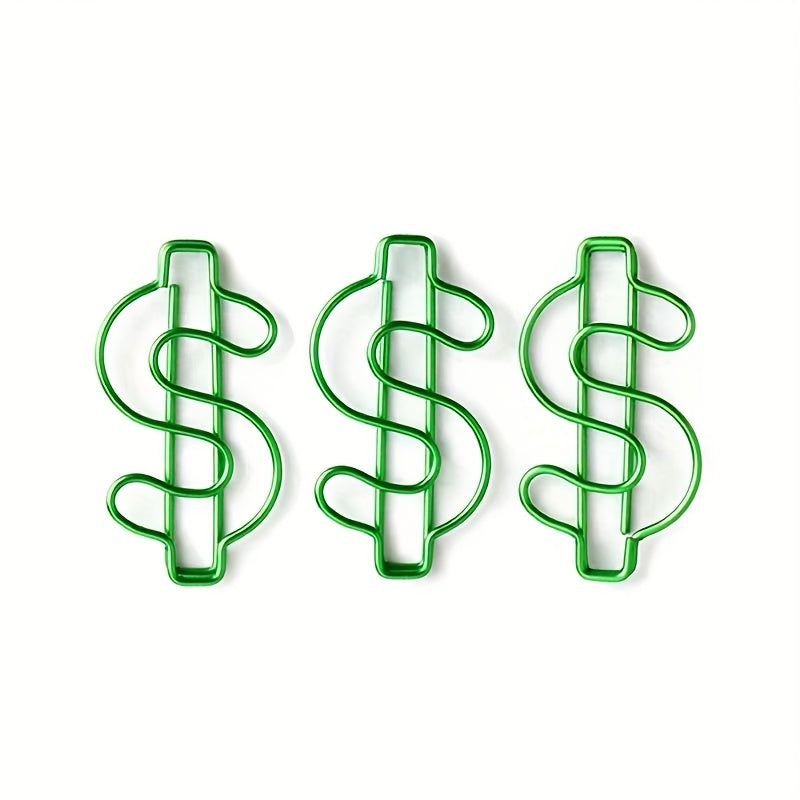 10pcs Green Dollar Paper Clips - Funny Special Shaped Clips