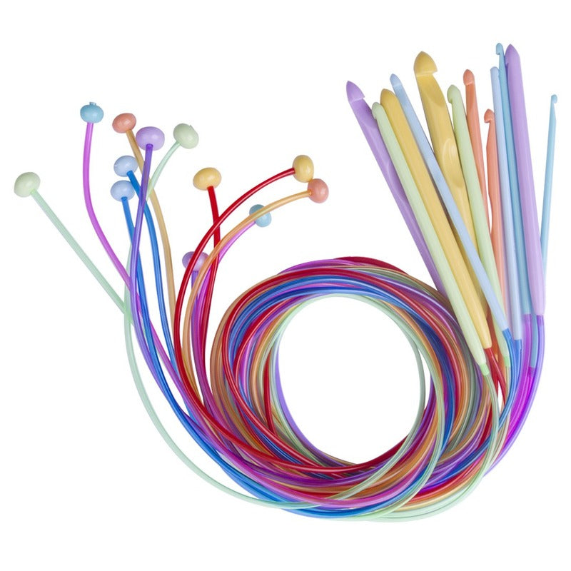 12pcs Colorful Plastic Elastic Tube Crochet Hooks Weaving Needle