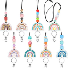 Teacher Rainbow Strap Silicone Bead Keychain For Girls