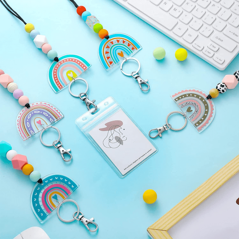 Teacher Rainbow Strap Silicone Bead Keychain For Girls
