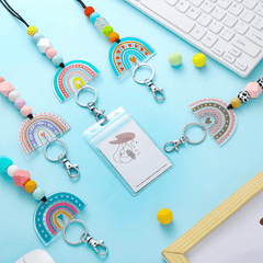 Teacher Rainbow Strap Silicone Bead Keychain For Girls