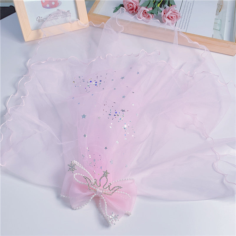 Bow Faux Pearl Veil Hair Clips for Baby Girls