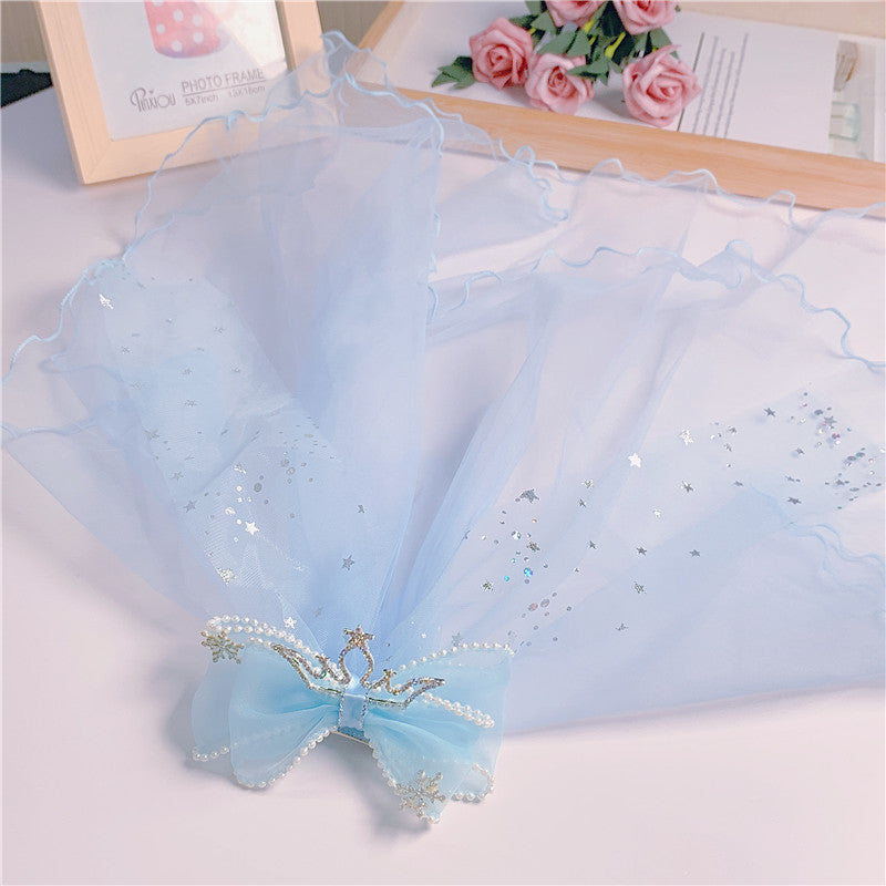 Bow Faux Pearl Veil Hair Clips for Baby Girls