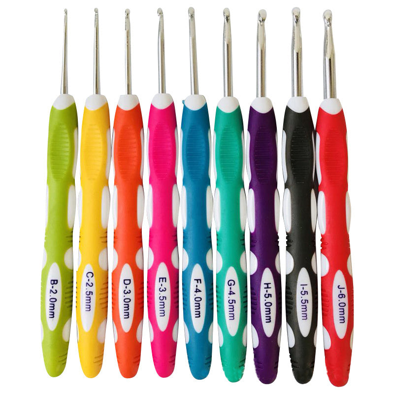 9pcs Crochet Hook Plastic Handle Aluminum Knitting Tool DIY Sweater Weave