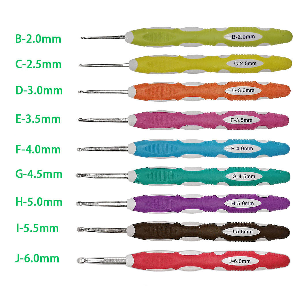 9pcs Crochet Hook Plastic Handle Aluminum Knitting Tool DIY Sweater Weave