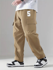 Pattern & Letter Print Cargo Pants Men's Drawstring Joggers for Outdoor