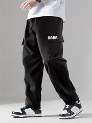 Pattern & Letter Print Cargo Pants Men's Drawstring Joggers for Outdoor