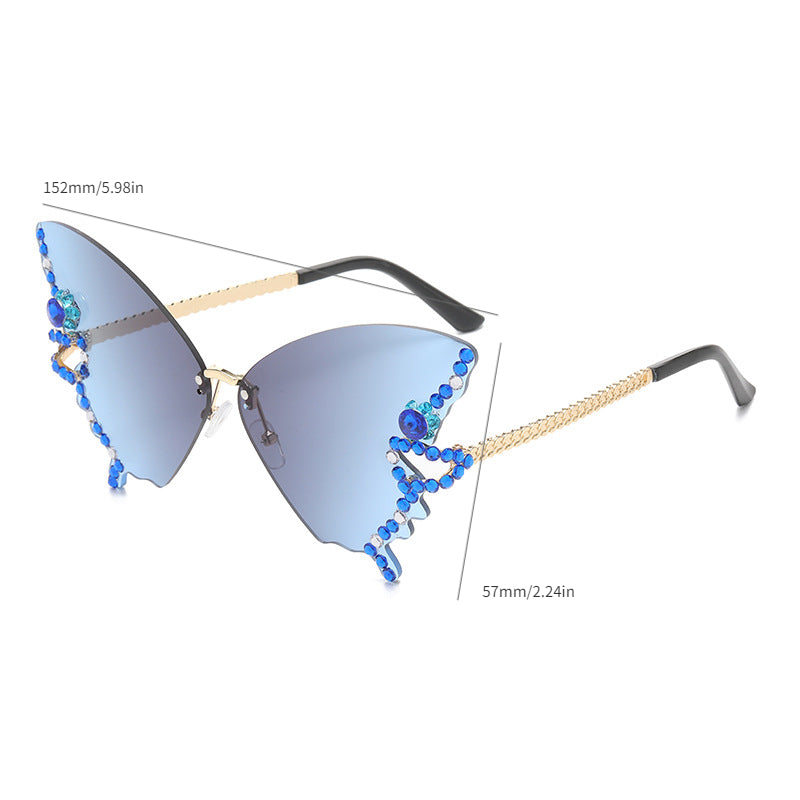 Rhinestone Decorative Butterfly Rimless Sunglasses for Women