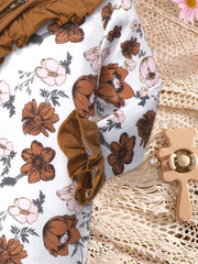 Newborn Baby Girl Floral Print Ruffle Jumpsuit With Headband