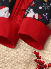 Cartoon Print Christmas Baby Girl Jumpsuit Set with Headband