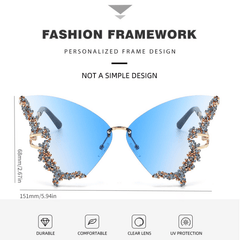 Butterfly Rhinestone Sunglasses for Women