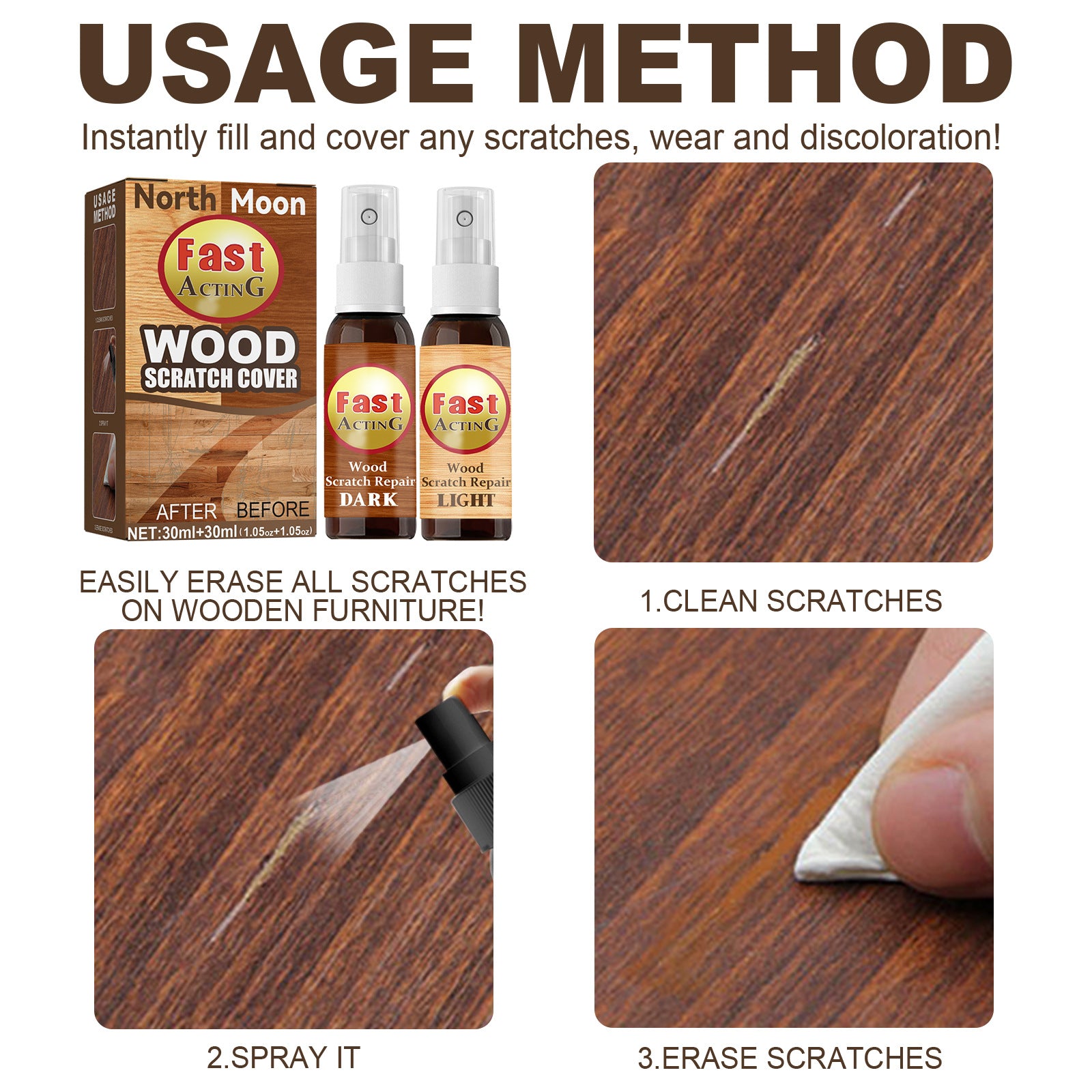 2pcs Wooden Floor Scratch Repair Agent Furniture Refurbishment Spray