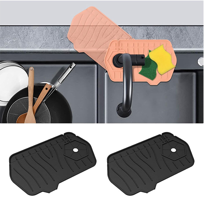 2pcs Silicone Sink Mats Faucet Self Draining Kitchen Drying