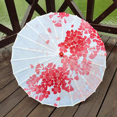 Floral Oil Paper Umbrella Traditional Wooden Handle Waterproof