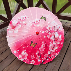 Floral Oil Paper Umbrella Traditional Wooden Handle Waterproof