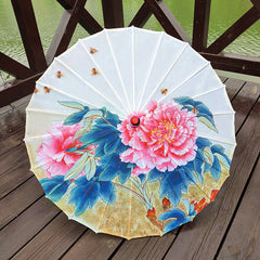 Floral Oil Paper Umbrella Traditional Wooden Handle Waterproof