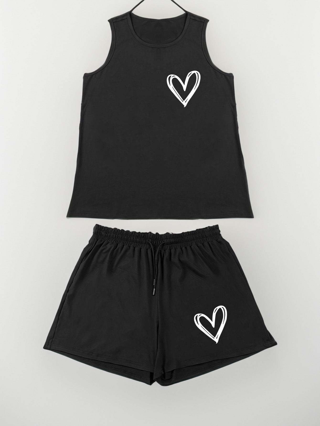 Heart Print Tank Top & Shorts Pajama Set