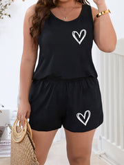 Heart Print Tank Top & Shorts Pajama Set