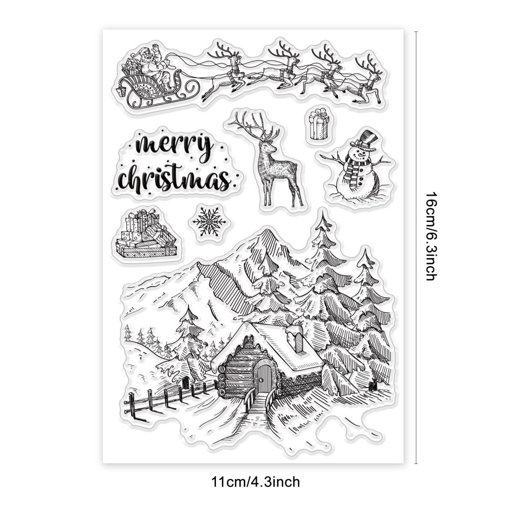 Christmas Snow House Xmas Santa Claus Deer Silicone Stamp