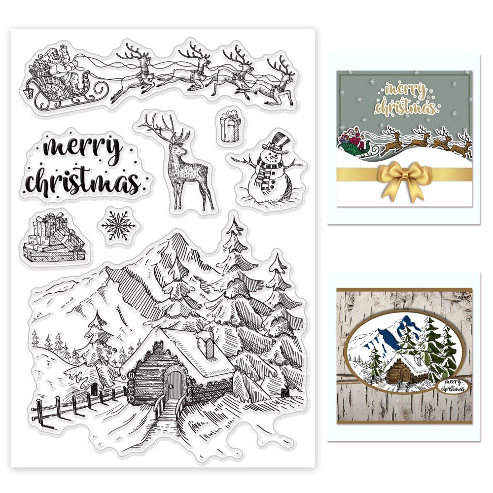 Christmas Snow House Xmas Santa Claus Deer Silicone Stamp