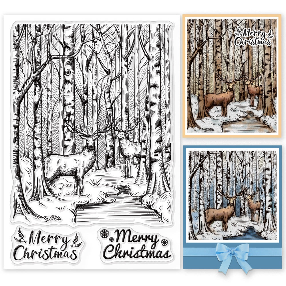 Christmas Snow House Xmas Santa Claus Deer Silicone Stamp