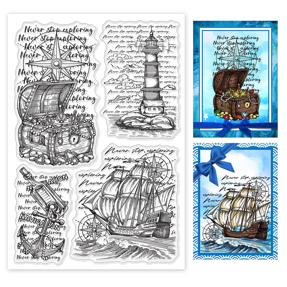 Tree River Lake Boat Landscape Clear Stamp Set