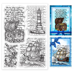 Tree River Lake Boat Landscape Clear Stamp Set