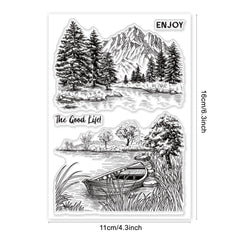 Tree River Lake Boat Landscape Clear Stamp Set