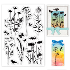 Plant Silhouette Clear Stamps Daisy Lavender Butterfly Silicone Stamp Seals