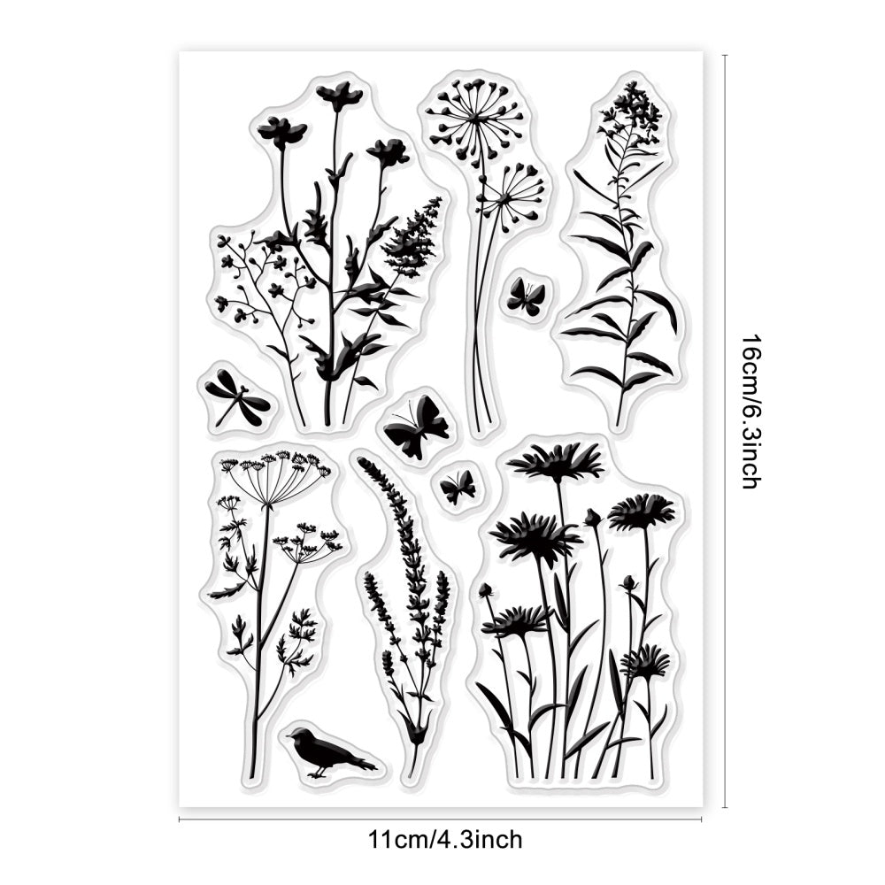 Plant Silhouette Clear Stamps Daisy Lavender Butterfly Silicone Stamp Seals