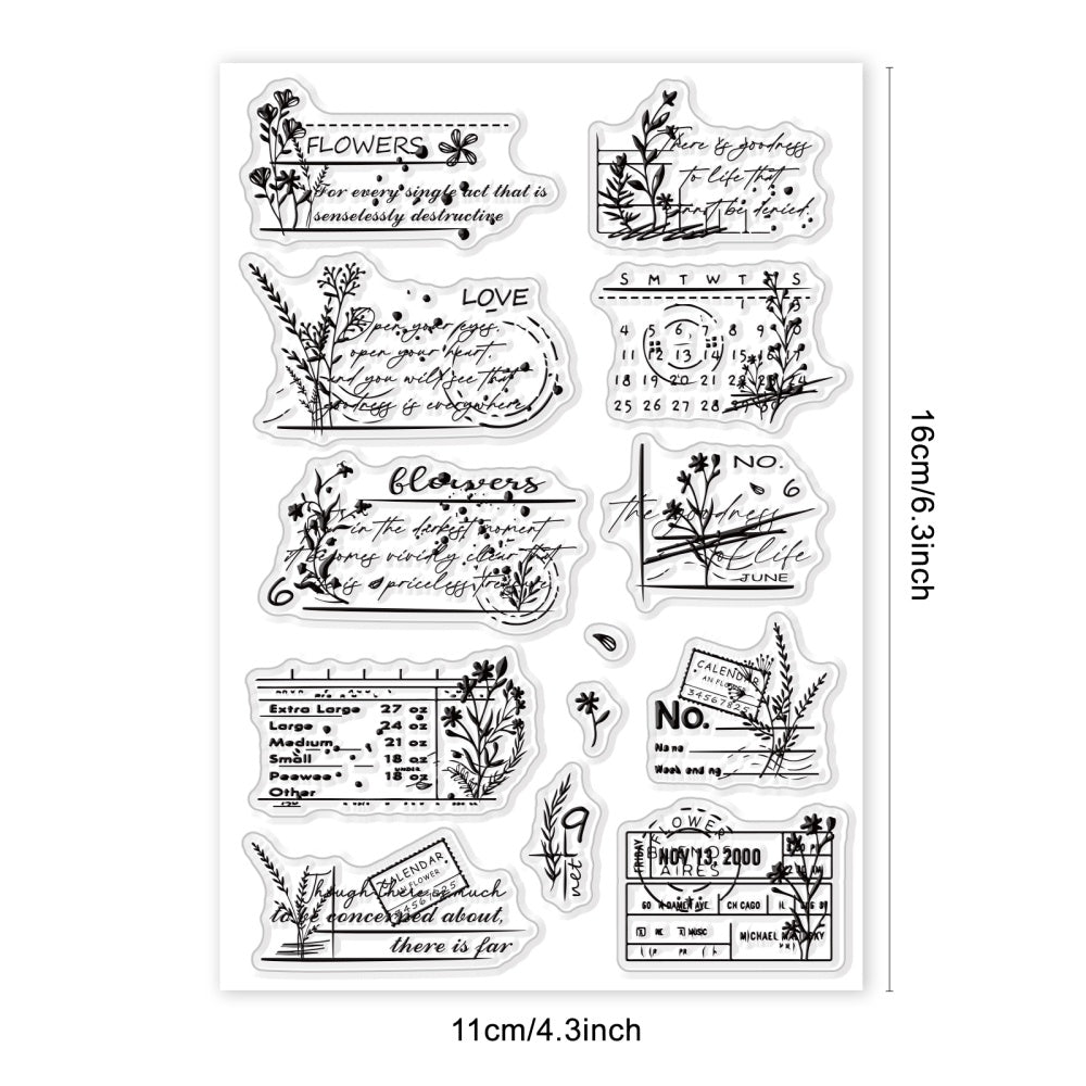 Retro Clear Stamps Floral Calendar Background Words Silicone Stamp Seals