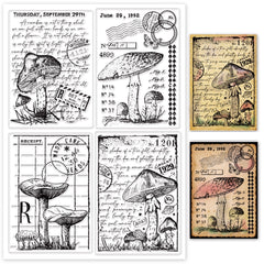 Vintage Mushrooms Background Postcard Stamp Set