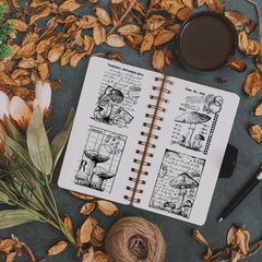 Vintage Mushrooms Background Postcard Stamp Set