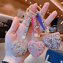 Rhinestone Claw Love Keychain Peach Heart Car Key Pendant