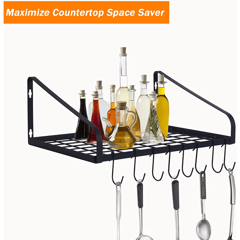 Space Saving Pot and Pan Hanger with 8 Hooks Steel Wall Mounted Rack