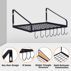 Space Saving Pot and Pan Hanger with 8 Hooks Steel Wall Mounted Rack
