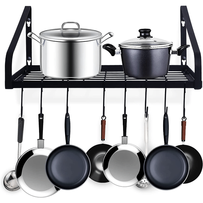 Space Saving Pot and Pan Hanger with 8 Hooks Steel Wall Mounted Rack