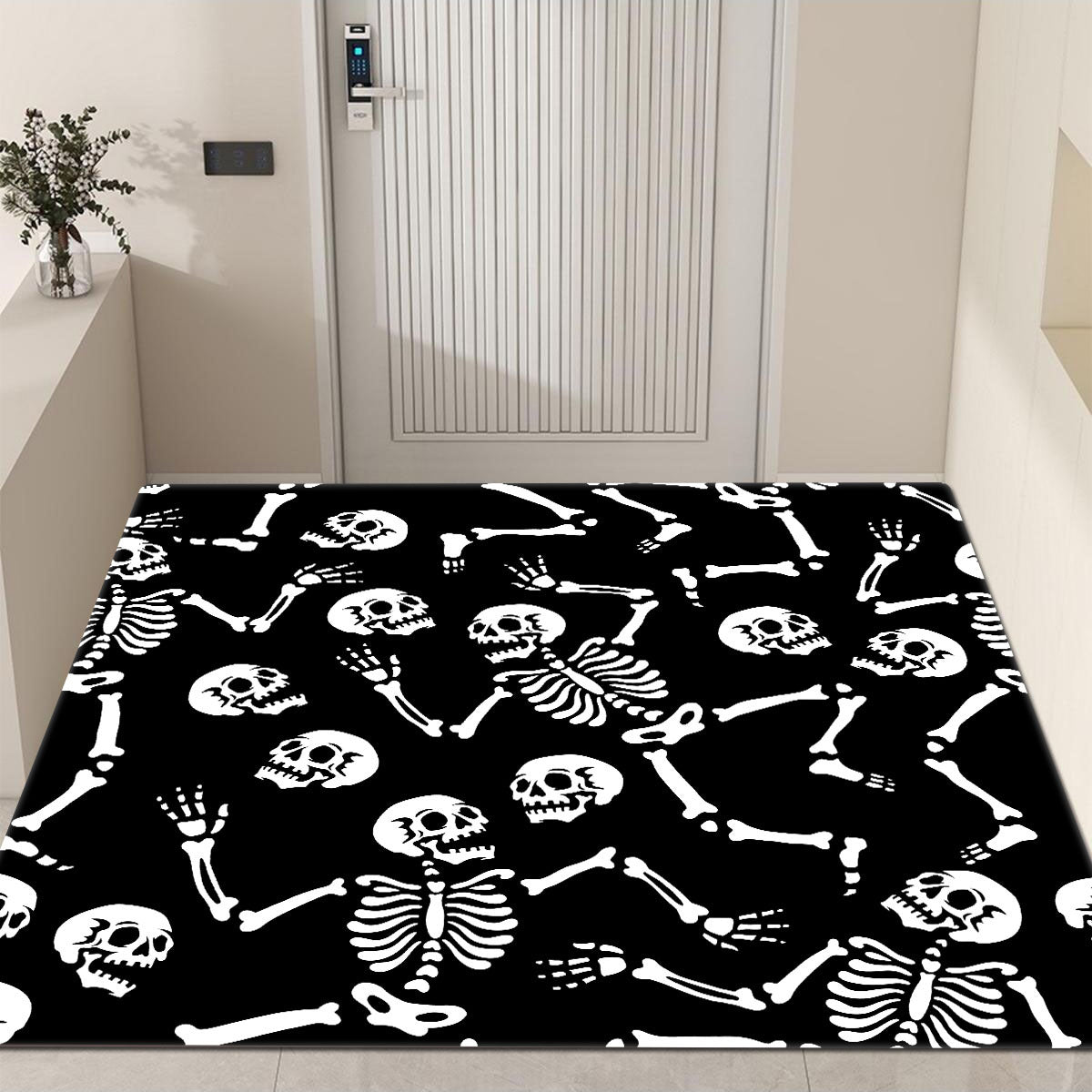 Skeletons Dancing Party Area Rug Various Poses Floor Mat Non Slip Rug